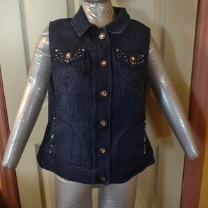 Glitterscope Denim Vest With Studded Rhinestones Size Medium Snap Closure